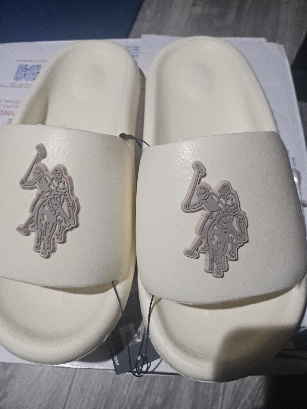 Cream Women's Slide Sandals with Polo Emblem